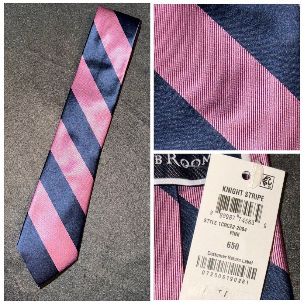 Club Room Mens Knight Stripe Tie Pink Navy Blue Silk Blend 1CRC22-2004 NWT